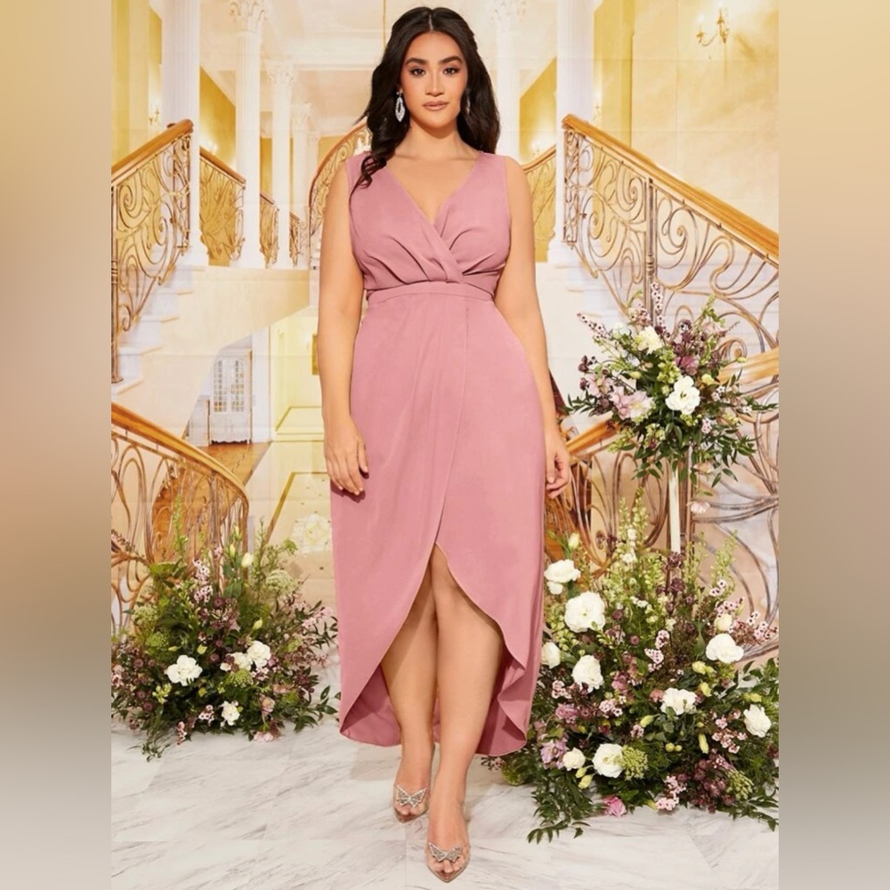 SHEIN Belle Plus Surplice Neck Tulip Hem Bridesmaid Dress